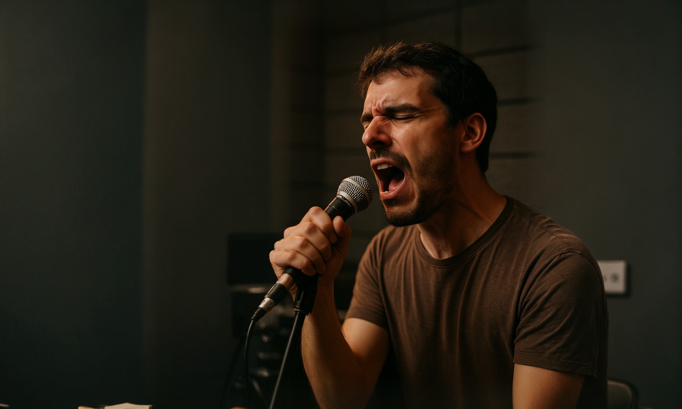 Cantante forzando la voz para proyectar