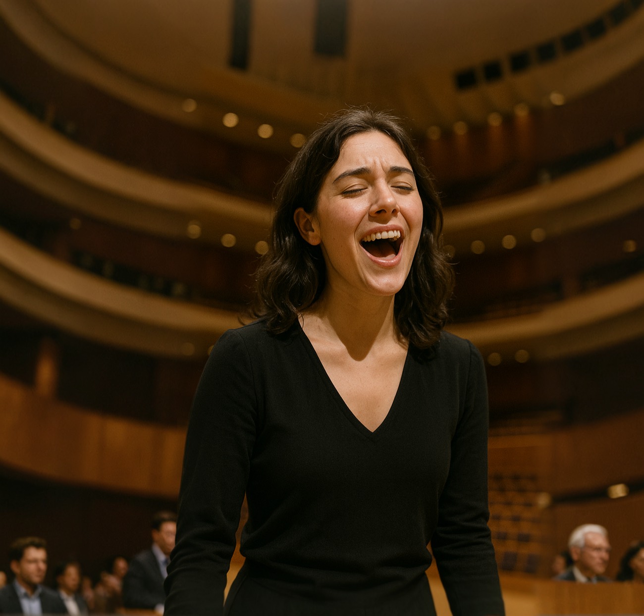 Cantante proyectando con libertad